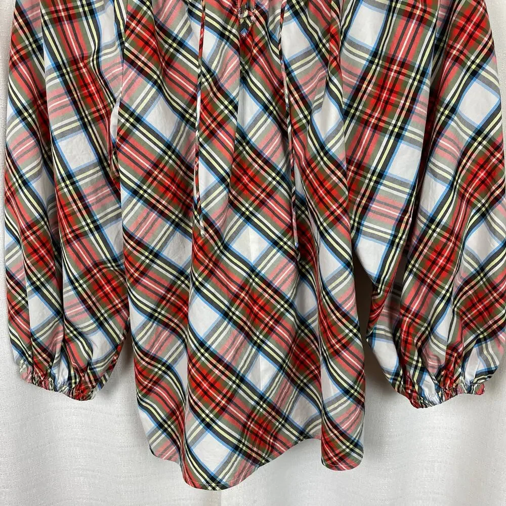 J.Crew Tartan Plaid Smocked Neck Popover Blouse Sz.XS